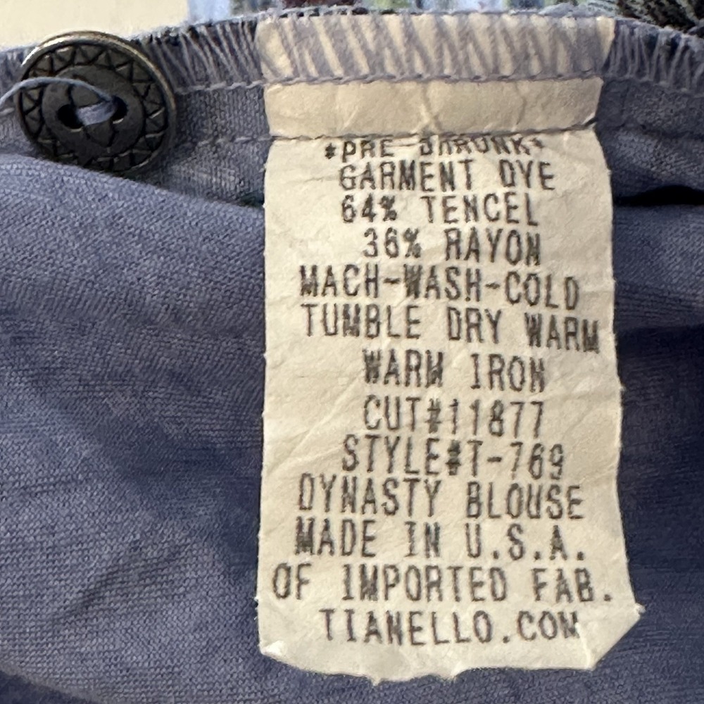 Tianello Blue Floral 3/4 Sleeve Mandarin Collar Button Princess Cut Womens Large - Picture 16 of 16